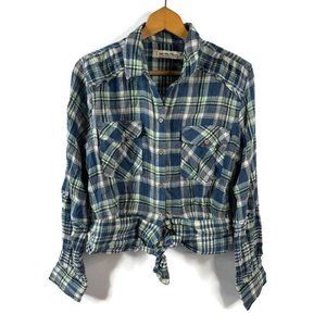 We The Free Blue and Green Plaid Top